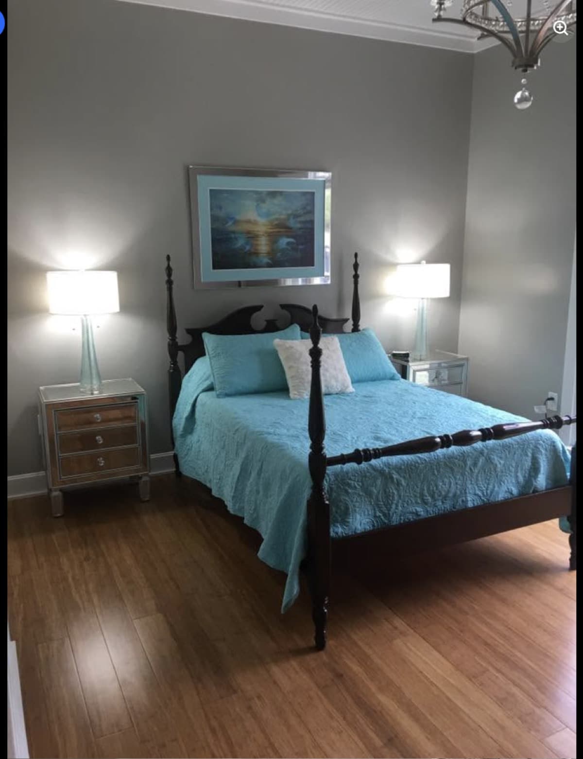 Bedroom with new hardwood flooring installation
