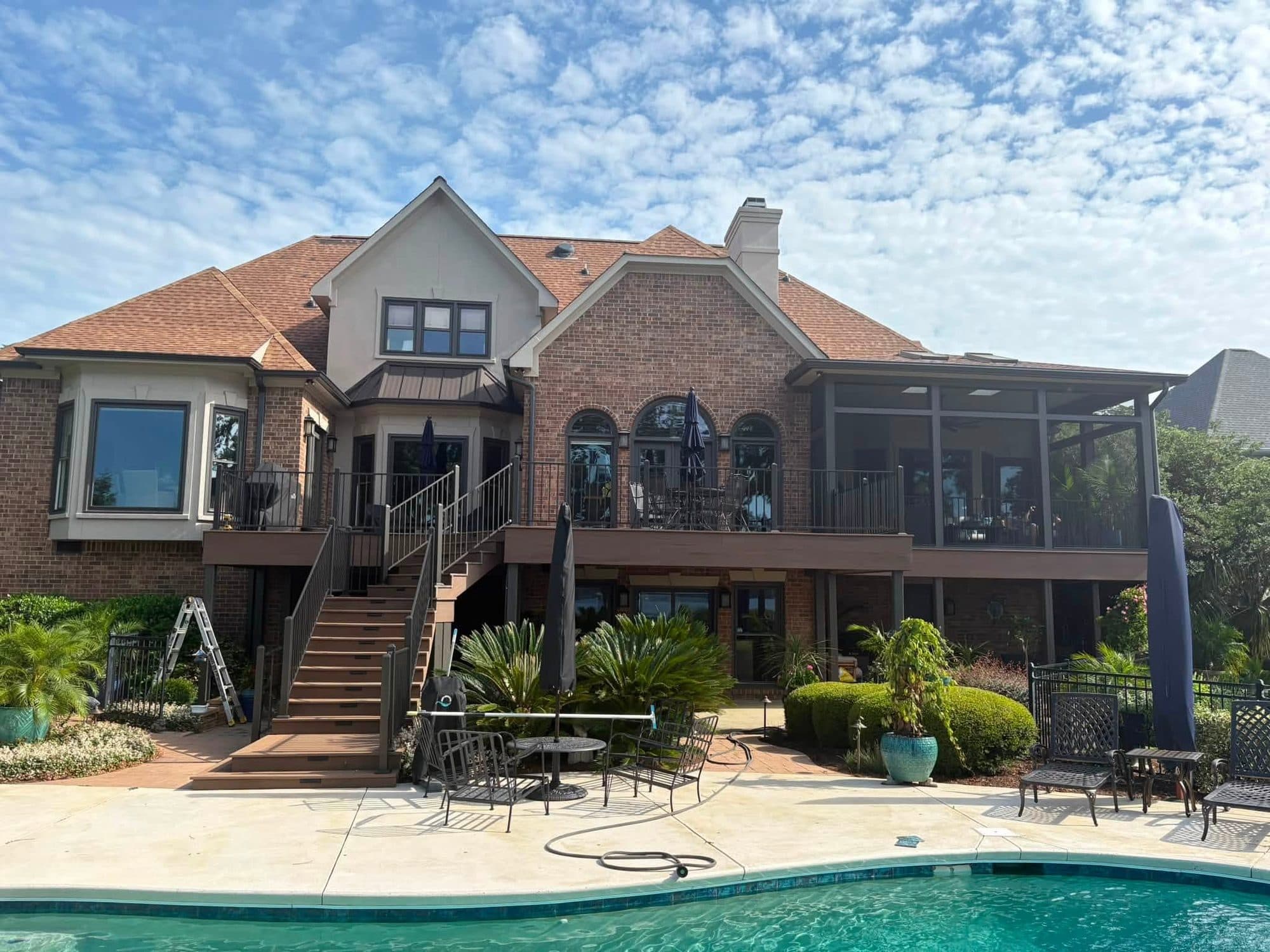 Large Screened Porch and Wood Deck on two story home
